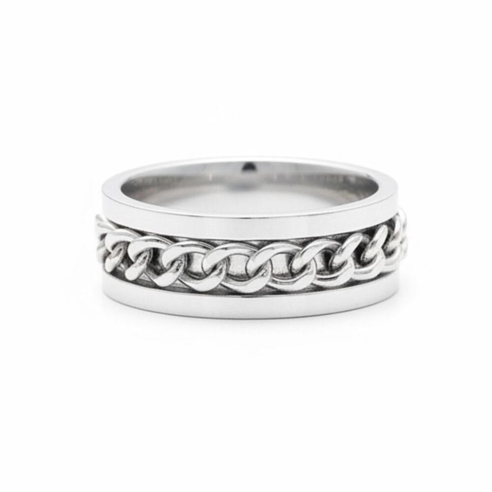 Stainless Steel Spinner Ring Men Women Curb Chain Inlay Fidget Band